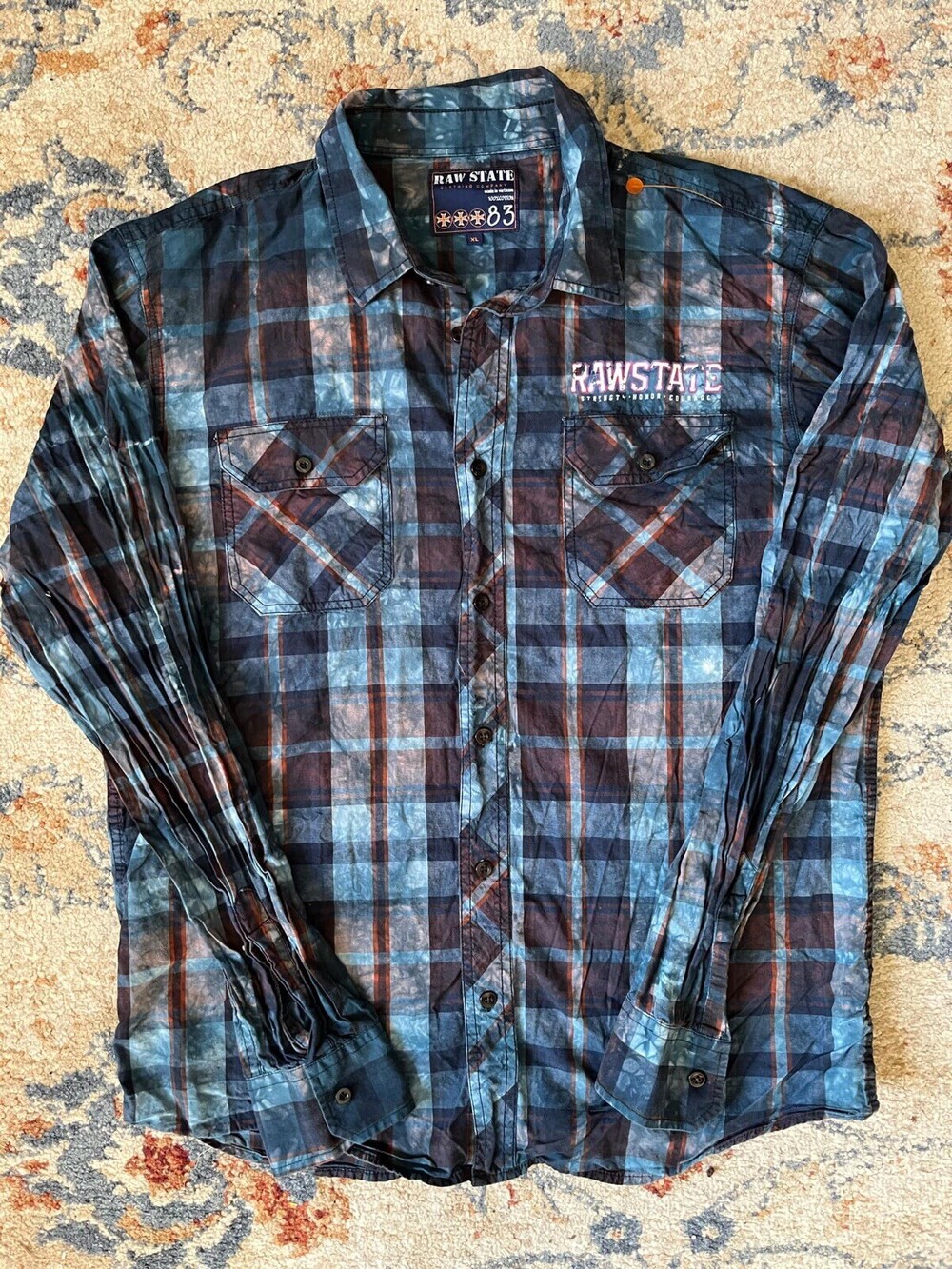 Raw State Redemption Blue Tye Dye Flannel Men’s Size XL Y2K MMA